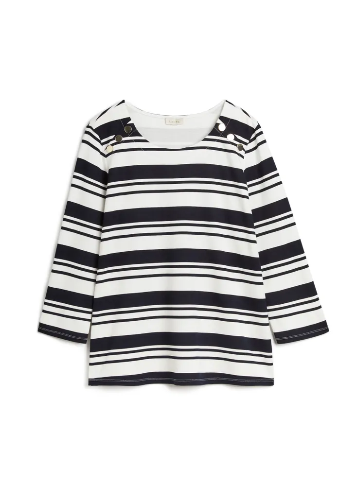 3/4 Sleeve Stripe Motif Top