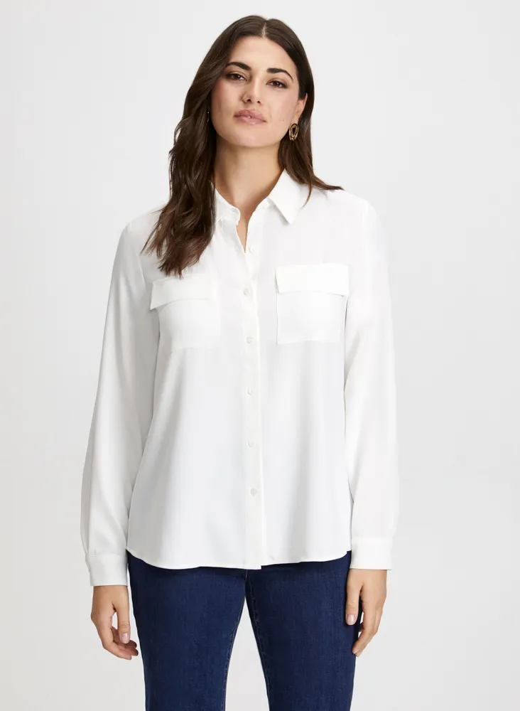 Flap Pocket Button Down Blouse