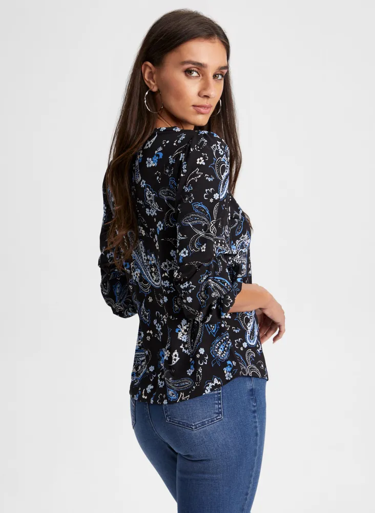 Paisley Print Puff Sleeve Top