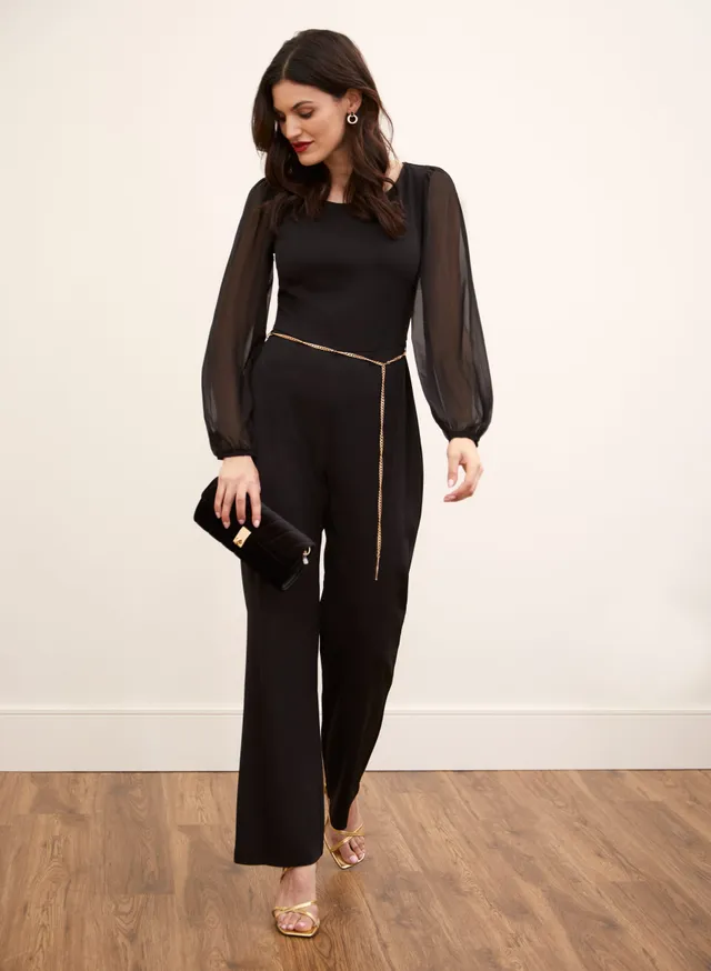 Mesh Sleeve Tuxedo Jumpsuit