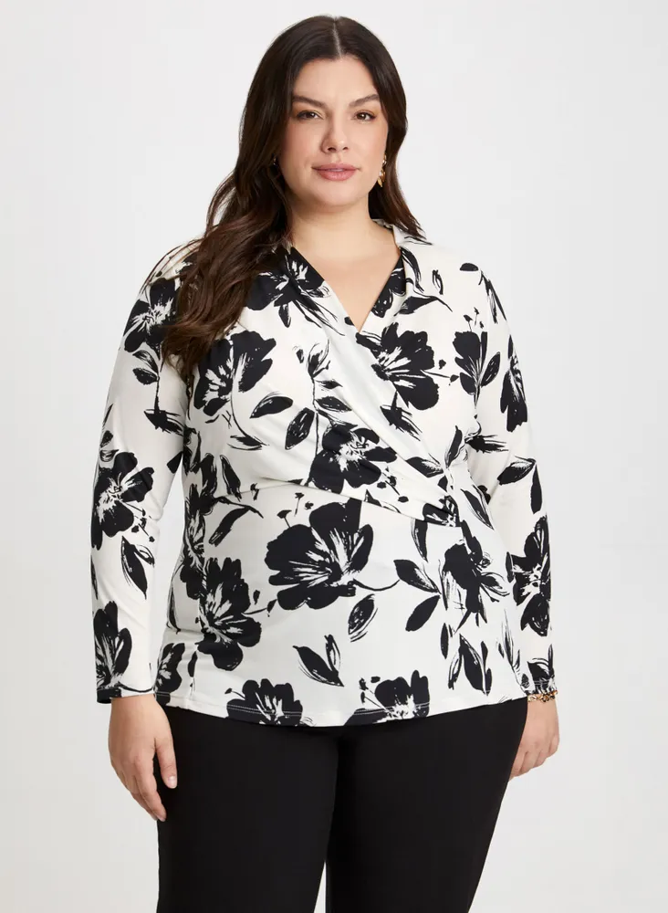 Wrap-Style Floral Motif Top