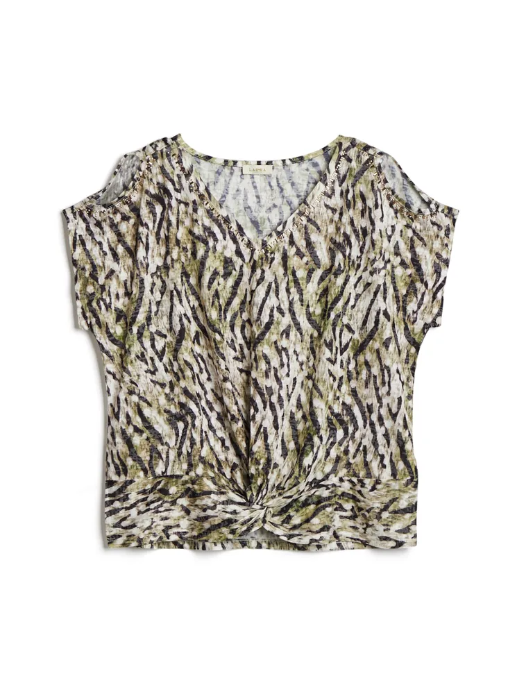 Animal Print Cold Shoulder Tee