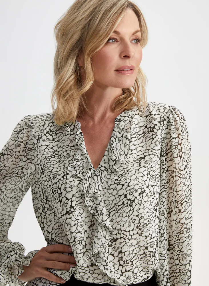 Floral Print Ruffle Blouse