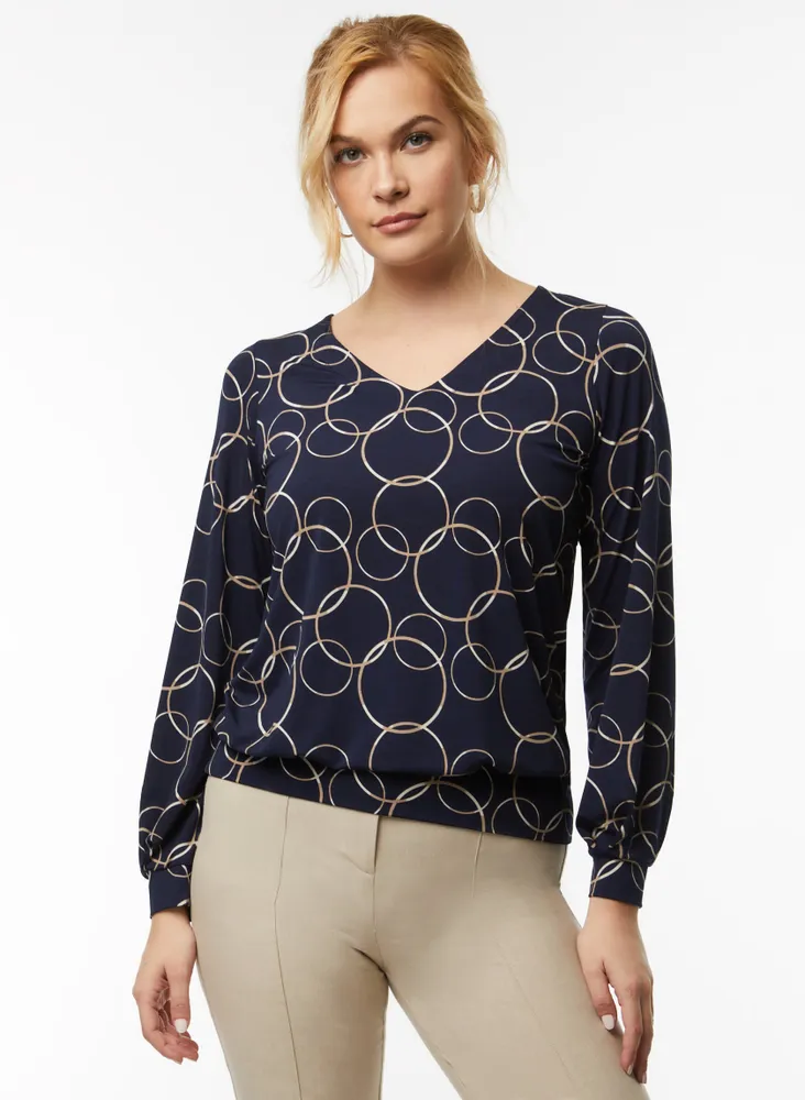 Puff Sleeve Ring Print Top