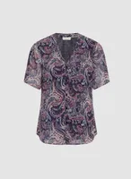 Paisley Print V-Neck Blouse