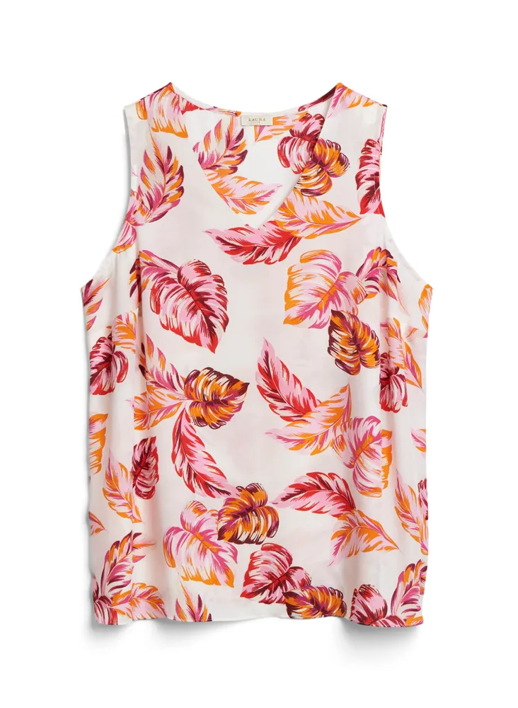 Palm Leaf Print Sleeveless Blouse