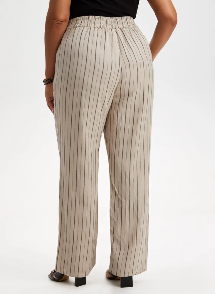 Striped Linen Pull-On Pants