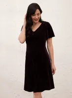 Stretch Velvet Flutter Sleeve Dress