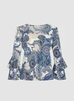 Paisley Print Ruffle Sleeve Top