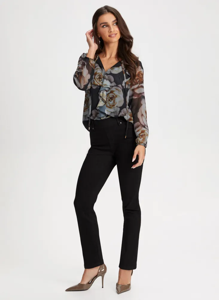 Floral Print Ruffle Blouse