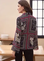 Mixed Print Bell Sleeve Blouse