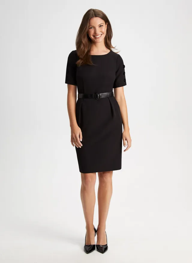 Laura Belted Button Detail Sheath Dress