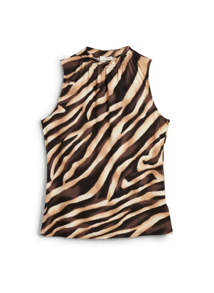 Animal Print Shirred Neck Top