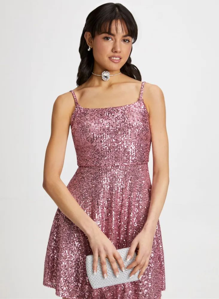 Square Neck Sequin Dress