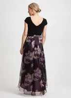 Floral Print & Bow Organza Dress