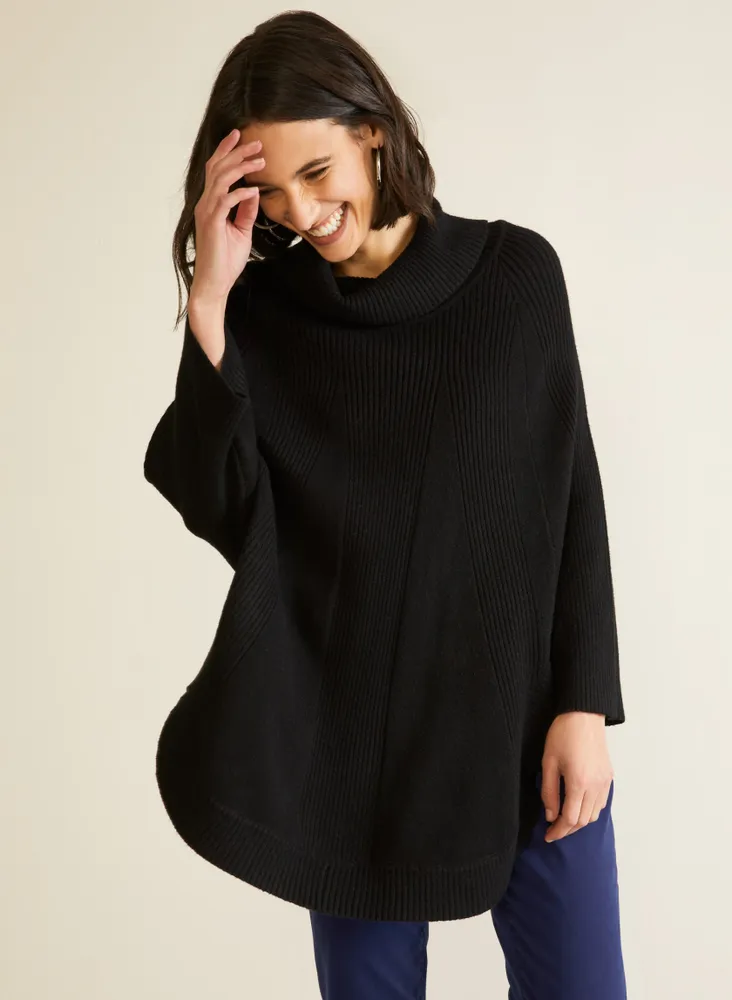 Cowl Neck Knit Poncho Sweater