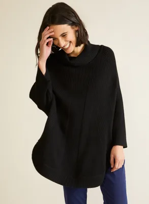 Cowl Neck Knit Poncho Sweater