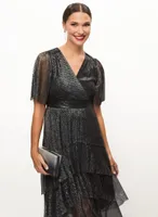 Asymmetric Tiered Metallic Dress