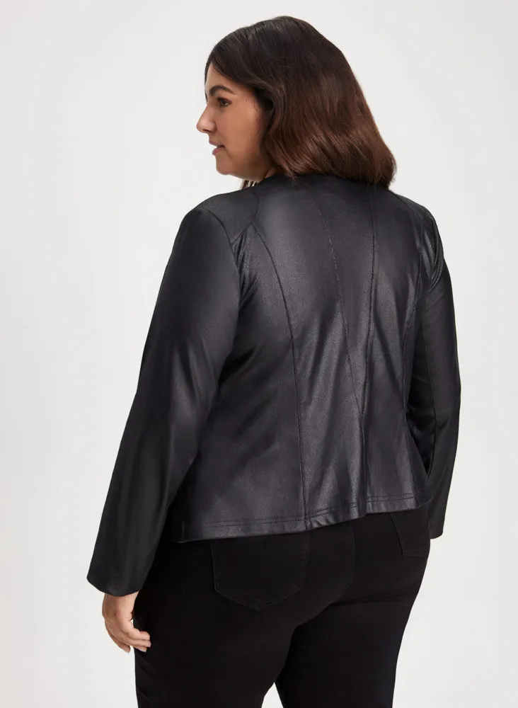 Collarless Vegan Leather Jacket