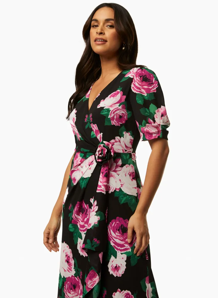 Rose Print Midi Dress