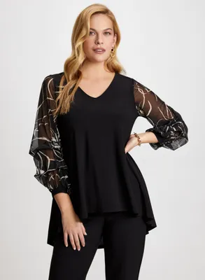 Pinched Sleeve Asymmetric Top