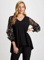 Pinched Sleeve Asymmetric Top