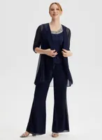 Jewel Neck Cami, Pants & Jacket Set