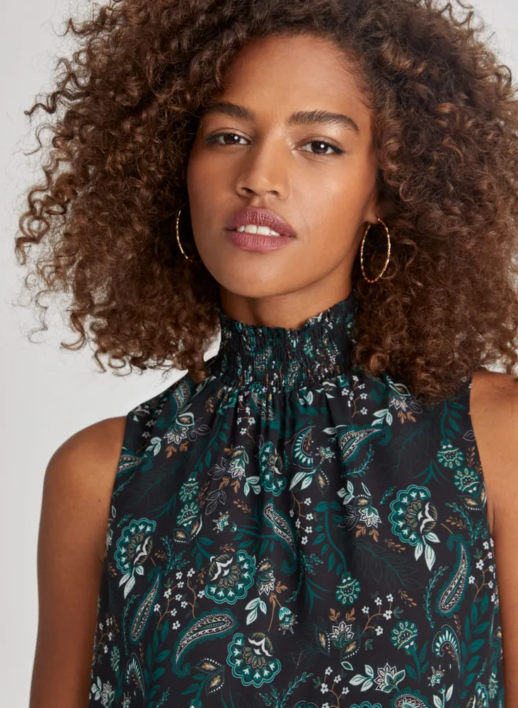 Sleeveless Paisley Print Blouse