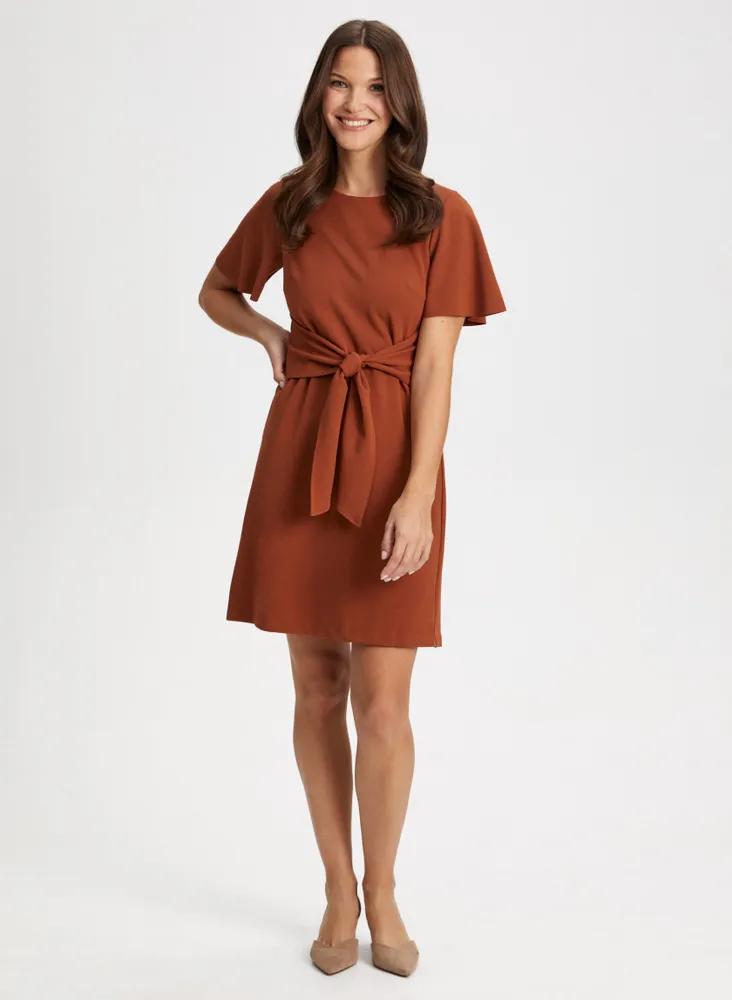 Flutter Sleeve Tie Waist Dress