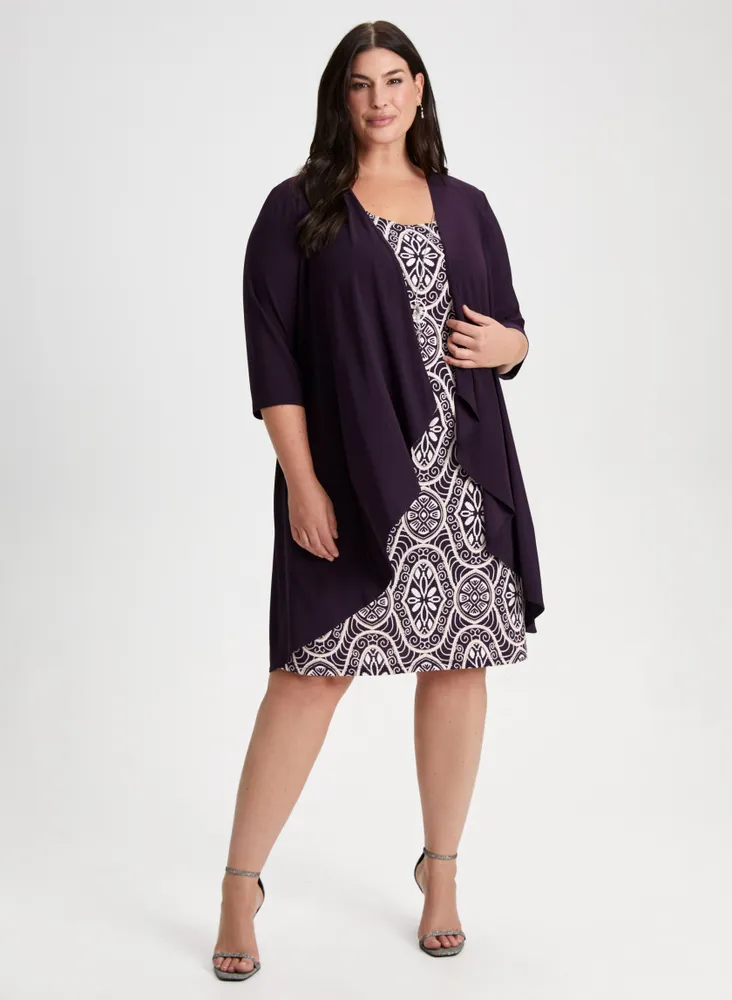 Medallion Print Dress & Cardigan Set