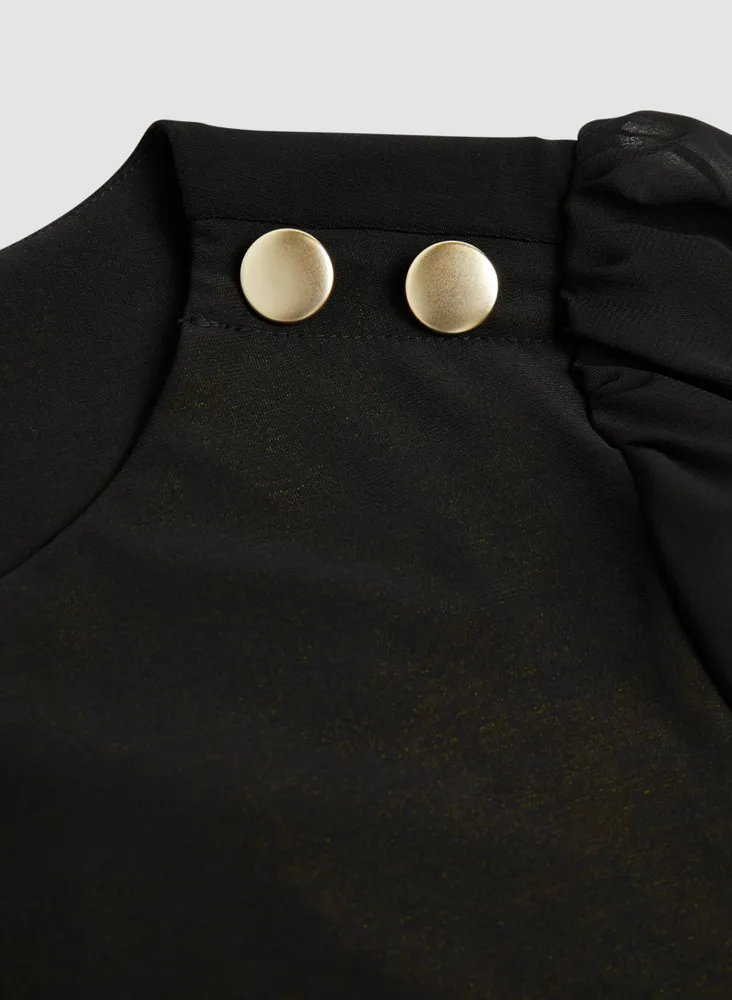 Button Detail Chiffon Sleeve Top