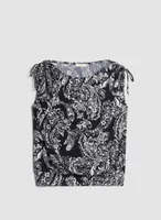 Paisley Print Ruched Sleeve Top