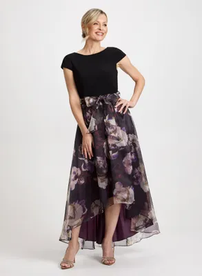 Floral Print & Bow Organza Dress