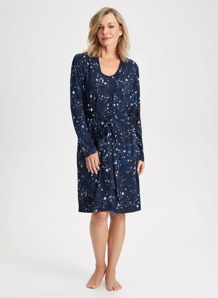 Star Print Sleepshirt & Robe Set