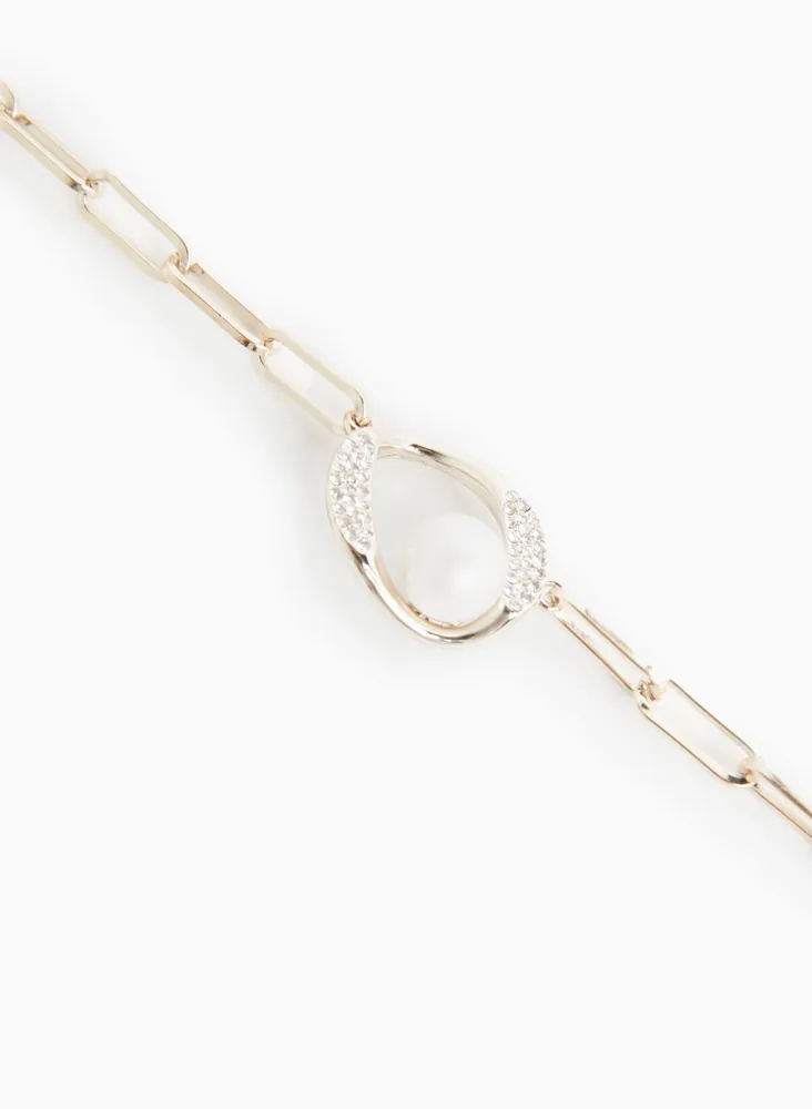 Open Oval & Pearl Pendant Necklace