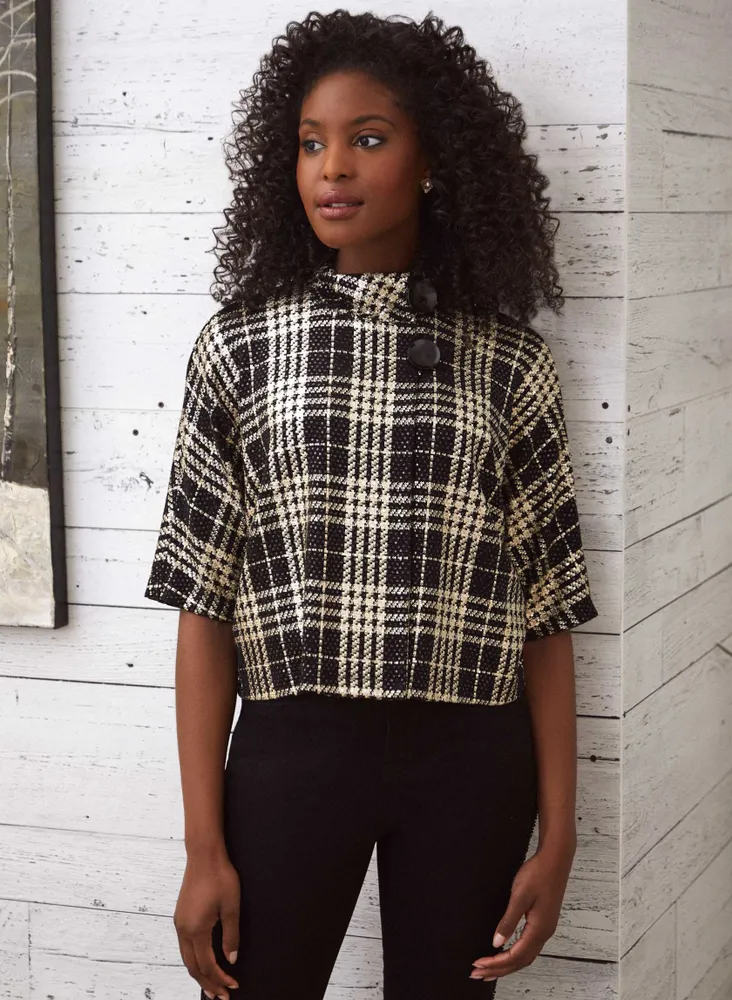 Plaid Print Sequin Detail Top