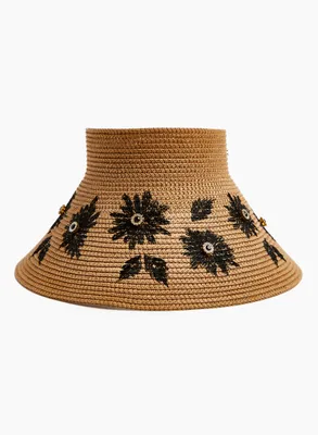 Embroidered Straw Visor