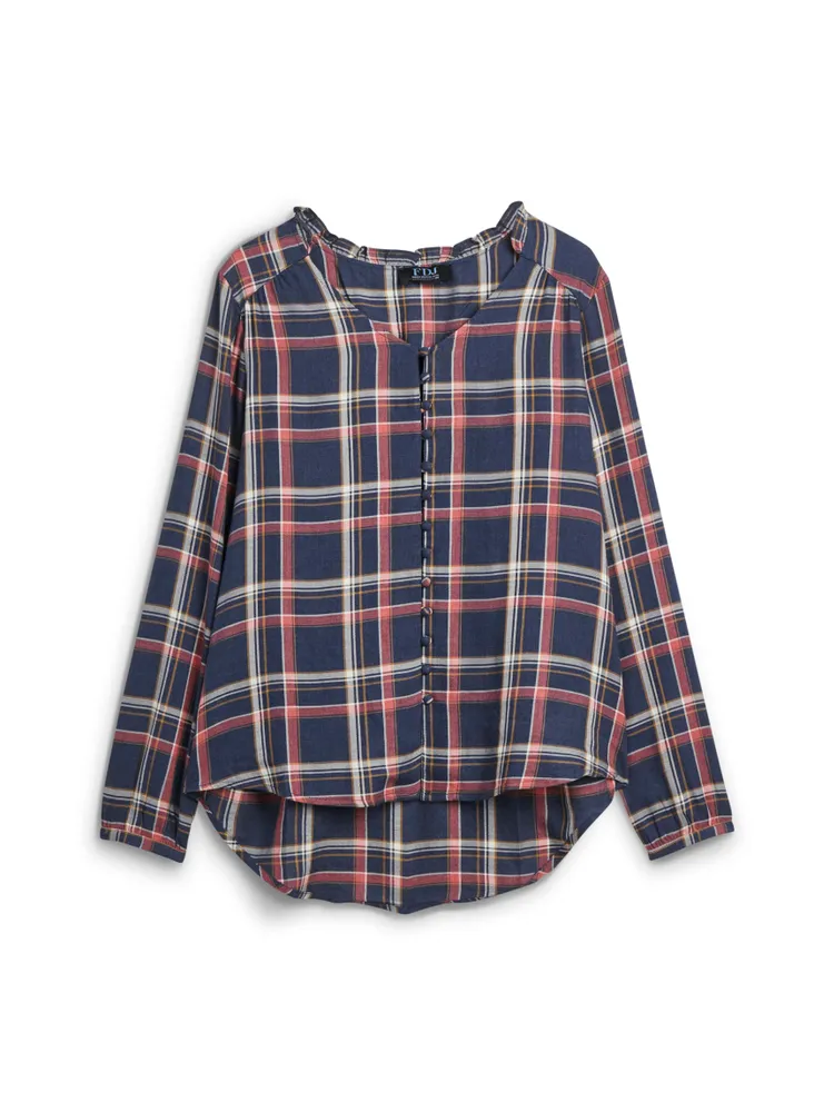 Plaid Button-Up Blouse