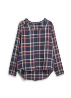 Plaid Button-Up Blouse