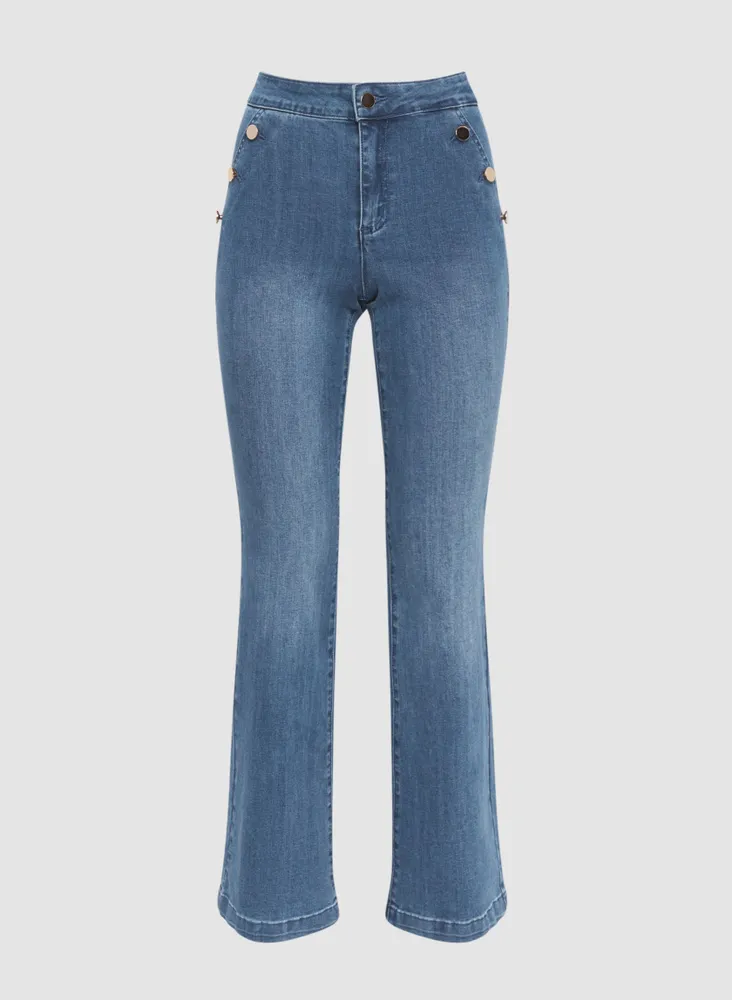 Button Detail Bootcut Jeans