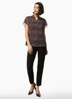 Medallion Print Tie Neck Blouse