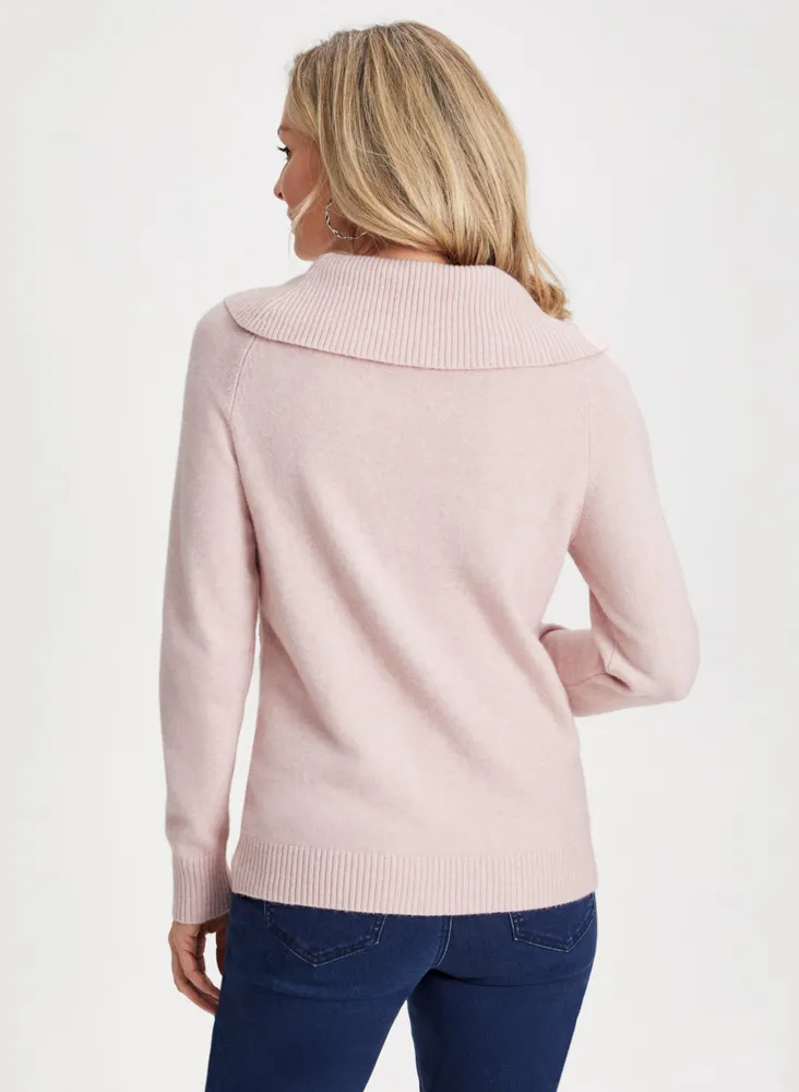 Pearl Embellished Cowl Neck Sweater