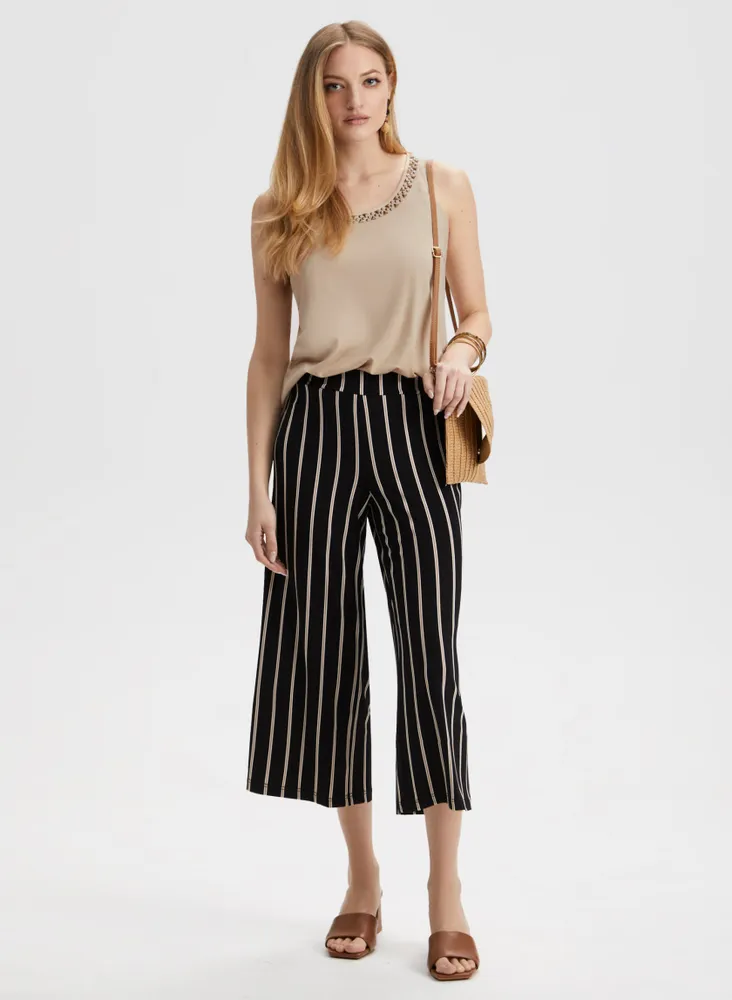 Black Striped Centre Pleat Top