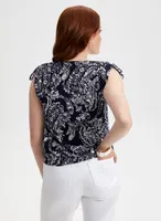 Paisley Print Ruched Sleeve Top