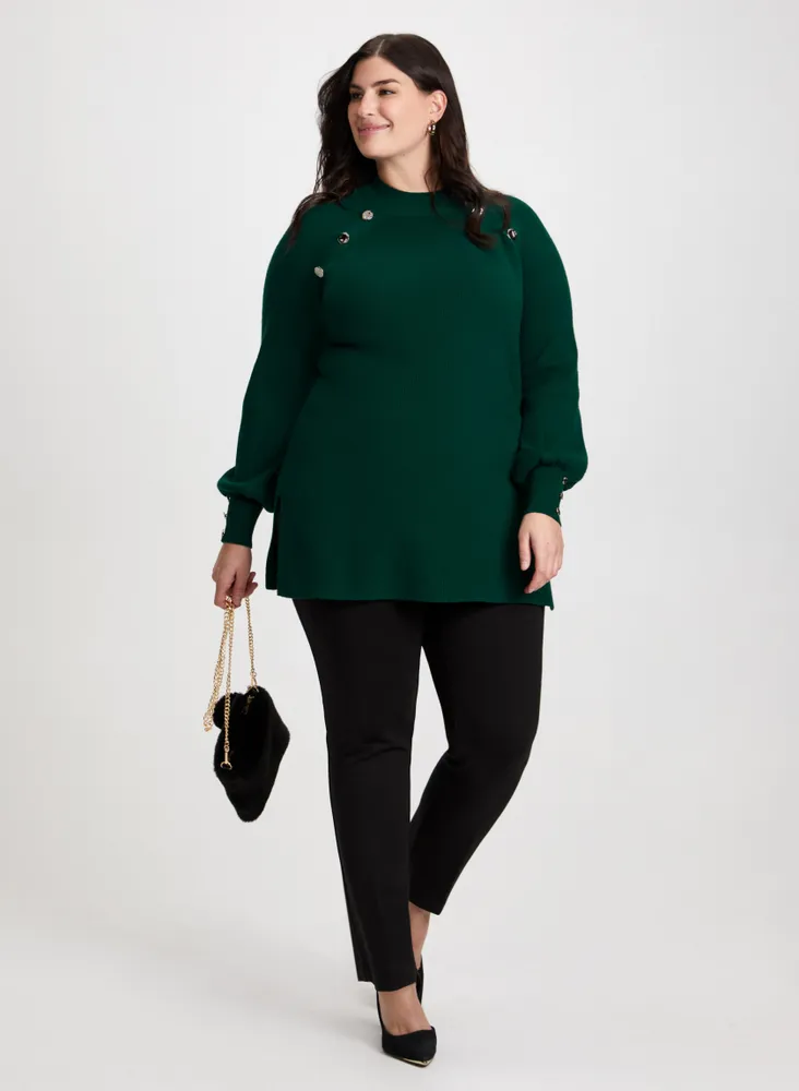 Button Detail Tunic Sweater