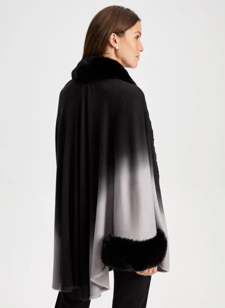 Faux-Fur Trim Poncho