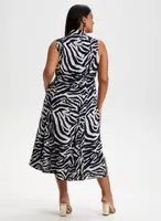 Zebra Print Button-Down Dress