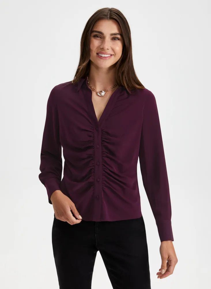 Ruched Button-Down Blouse