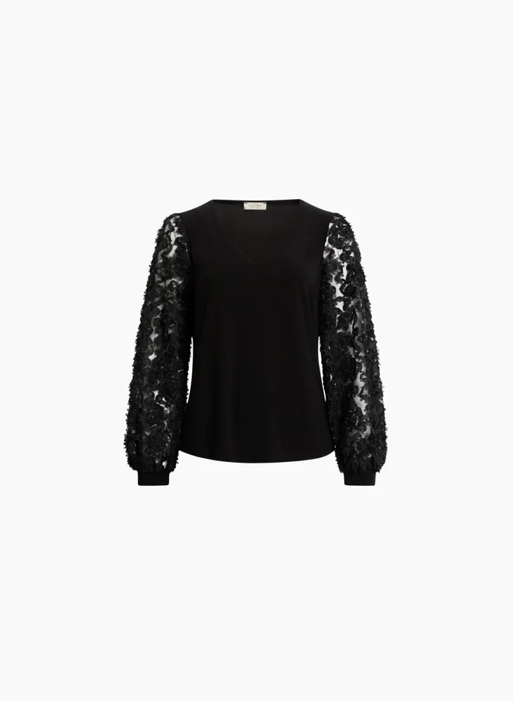 Embroidered Bouffant Sleeve Top