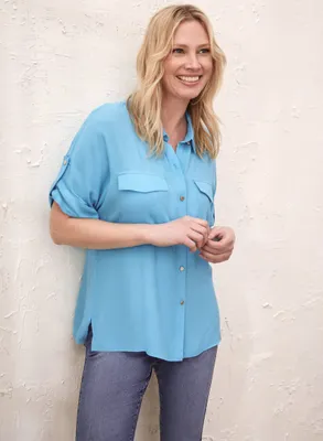 3/4 Sleeve Button-Down Blouse